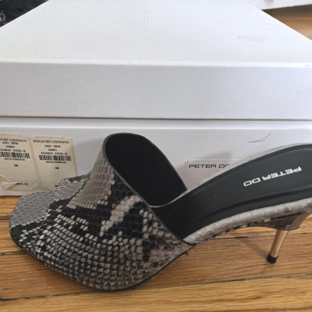 Peter Do Snake Print Heeled Mules - Black and Gray, Leather - Picture 4 of 6